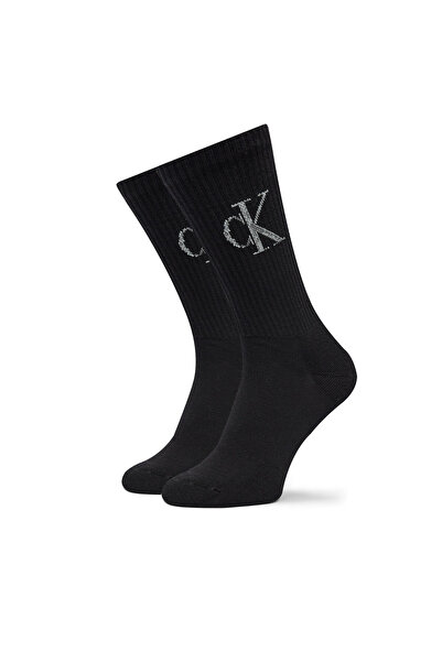 Calvin Klein Women's Breathable Woven Fabric Logo Patterned Long 2-Piece Black-White Socks C701229465-001