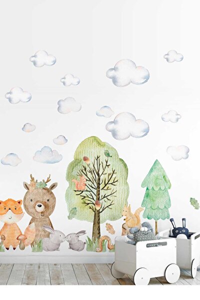 KT Decor Set de autocolante de perete pentru camera copiilor Woodland Cute Fo...