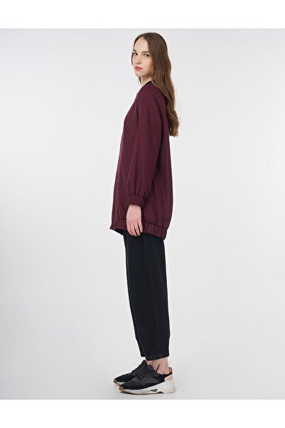 KYR Houndstooth Pattern Basic Jacket Black-Claret Red