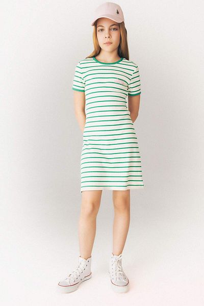 DeFacto Girl's Crew Neck Ribbed Camisole Short Sleeve Striped Dress E3830A825Sm