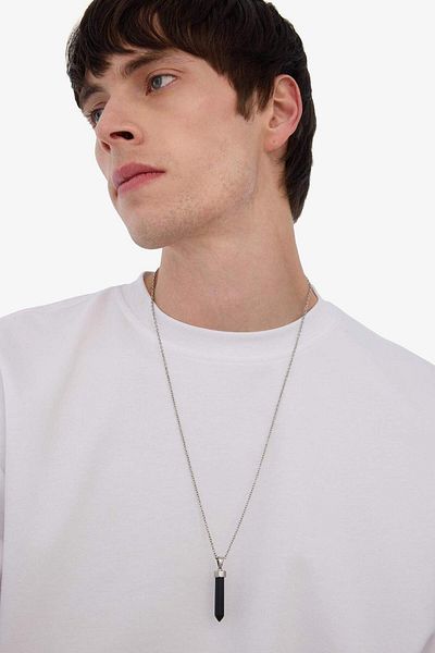 DeFacto Atolyewolf X Defacto Unisex Onyx Steel Piece and Steel Chain Necklace E6296Axns