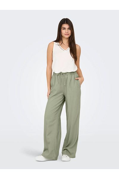 ONLY Women's Onlcaro Comfortable Form Linen Trousers 15291807   Khaki