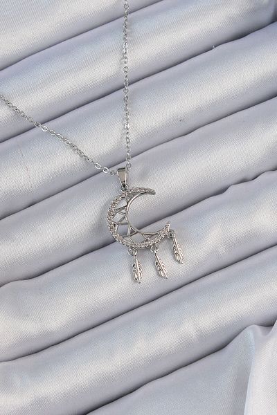 Skygo 316L Steel Chain Silver Color Engraved Zircon Stone Moon Necklace - Tj-Bko9172