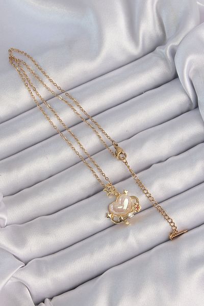 Skygo 316L Steel Chain Gold Color Pearlescent Heart Figure Zircon Stone Planet Necklace - Tj-Bko9181