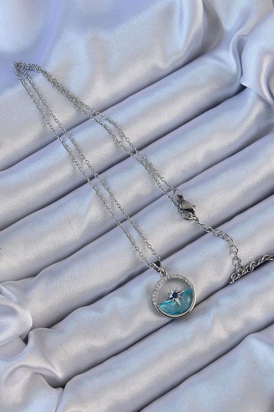 Skygo 316L Steel Chain Silver Color Zircon Stone Sea View Polar Star Necklace - Tj-Bko9114