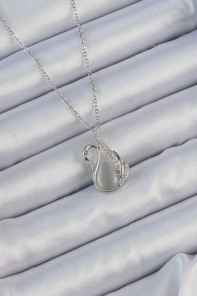 Skygo 316L Steel Chain Silver Color Zircon Stone Pearlescent Swan Necklace - Tj-Bko9168