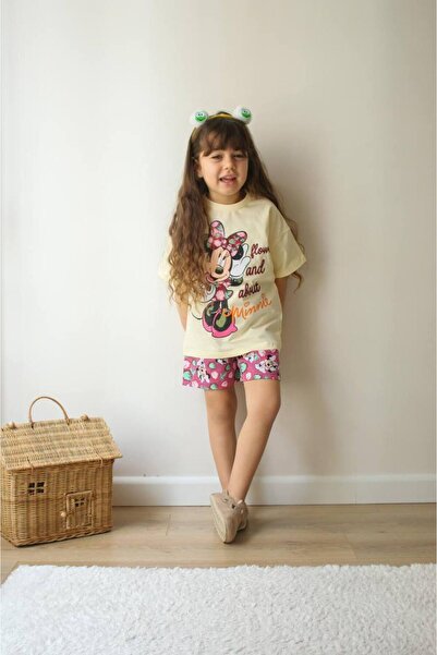 JELİBOOM LETNJI KOMPLET SA TISKOM MINI MIŠE, MAJICA I KRATKE HLAČE, BEŽ-TAMNO...