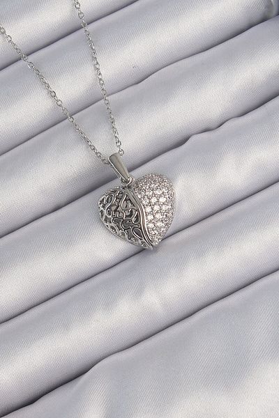 Skygo 316L Steel Chain Silver Color Zircon Stone Motif Opened Heart Necklace - Tj-Bko9178