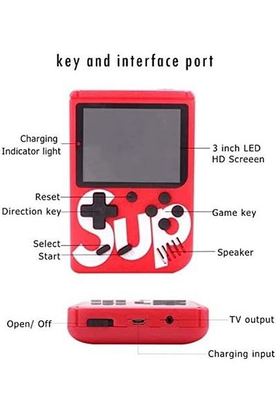 Genenic SUP Game Box Plus 400 in 1 Handheld Console (Red) Mini Retro Gaming Device for Kids & Adults Gift