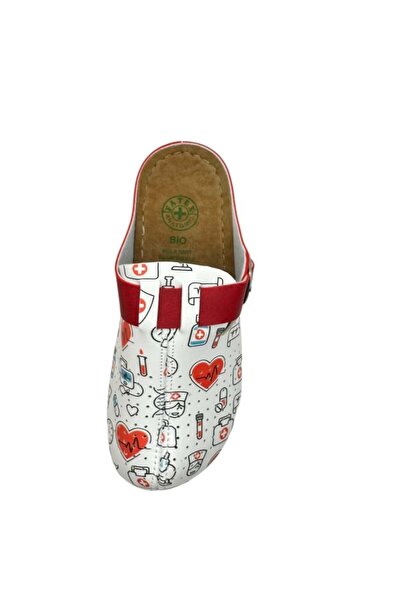 TECOS Sanitary clogs for women, TECOS, white with red and medical print, size 41, 25 centimeters