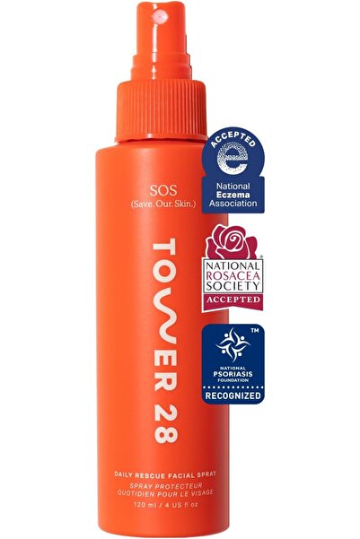 Tower 28 Beauty بخاخ الوجه اليومي لإنقاذ البشرة من تاور 28 إس أو إس - تونر حمض الهيبوكلوروس الموازن للرقم الهيدروجيني (4 أونصة)