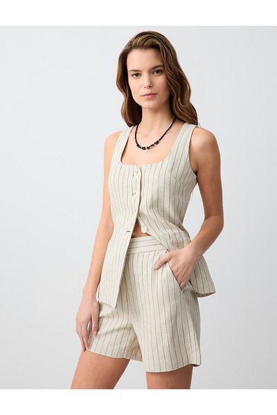 Jimmy Key Stone Straight Cut Normal Waist Line Patterned Linen Shorts