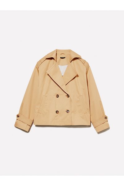 Sisley Women's Paper Bag Cotton Double Breasted Short Trench Coat