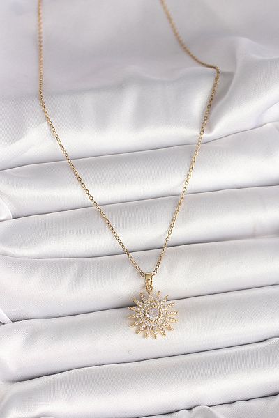 Skygo 316L Steel Gold Color Chain Zircon Stone Sun Model Women's Necklace - Tj-Bko9978