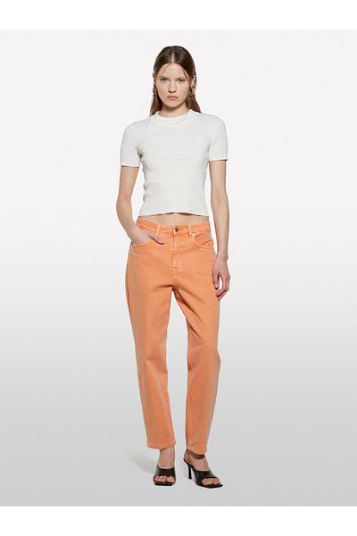 Sisley Women's Off-White Linen Blended Slim Fit Short Sleeve Sweater