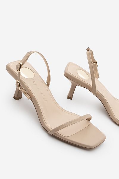 Marjin Women's Blunt Toe Strappy Heeled Sandals Retila Beige