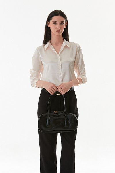Fulla Moda Zippered Patent Leather Handbag
