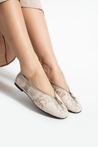 MissPapatya Bondy Beige Women's Daily Ballerinas with Processing Detail and Zipper