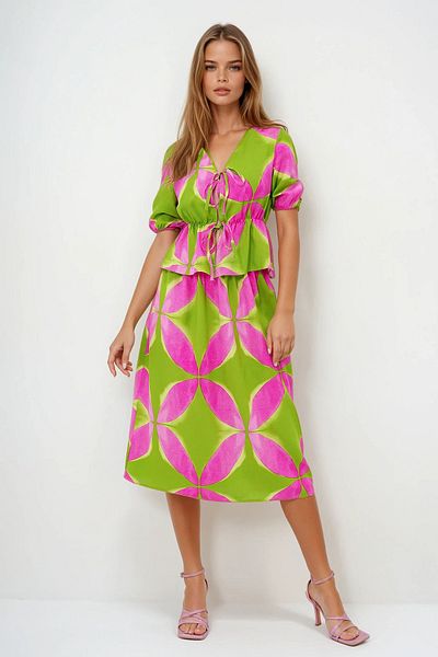 VAGGON Women's Green Lace Detailed Blouse and Skirt Set Prmx13946