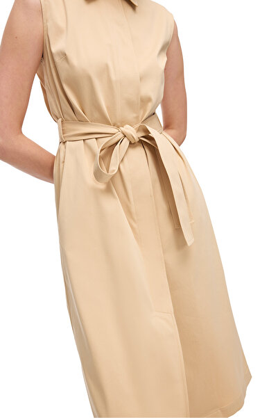 Perspective Light Buff Ronse Comfortable Fit Midi Length Dress