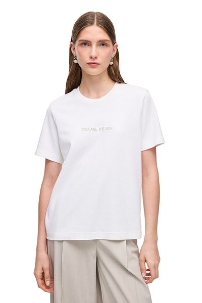 Perspective Makis White Color Comfortable Fit Crew Neck Insert Sleeve T-Shirt