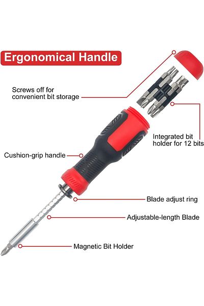 COOYA 13-in-1 Screw Driver,Adjustable Design,with Torx Security,12 Changeable Tips,for EDC,Tool Box