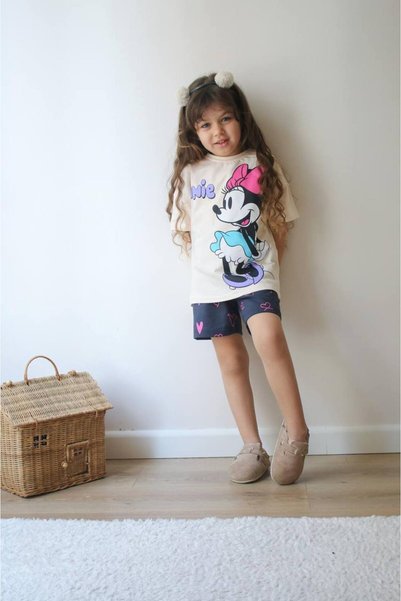 JELİBOOM Minnie Mouse Printed Summer Bottom Top Set Shorts Set Cream-Anthracite