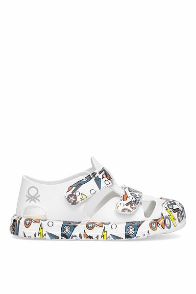 Benetton Bn-1410 Booties Boys Flat Sandals White - Blue