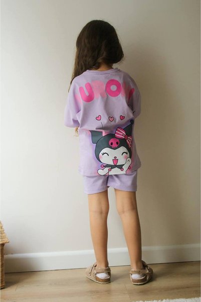 JELİBOOM Kuromi Printed Summer Bottom Top Set Shorts Set Lila