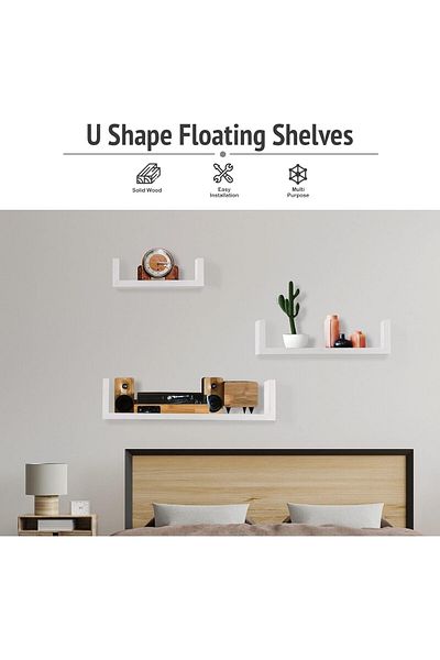 COOYA Set of 3 U Shaped Shelves,Floating Float,Wall Mount,Display for Small Objects Collectibles Photo