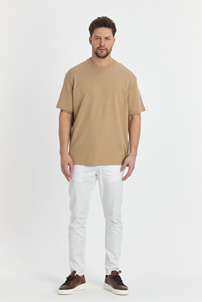 Frappoli 2857 Massimo Men's Camel 100% Supima Cotton Non-Shrink Fabric Regular Fit Crew Neck T-Shirt