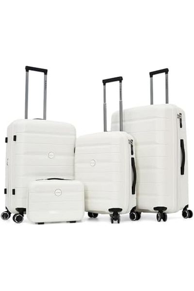 Fancl 3-Piece Hard Trolley Luggage Set + Makeup Bag (75CM/65CM/55CM/25CM, White)C