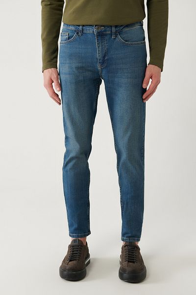 Avva Men's Blue Antique Washed Flexible Jeans Pants E 003512