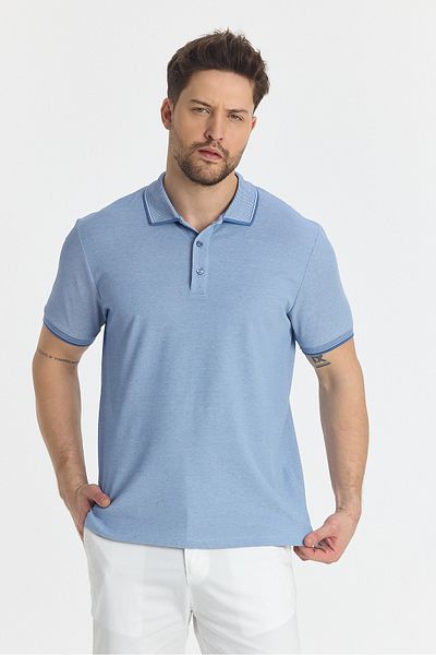 Frappoli Men's Non-Shrinkable 100% Cotton Fabric Slim Fit Slim Fit Indigo Non-Curling Polo Neck T-Shirt