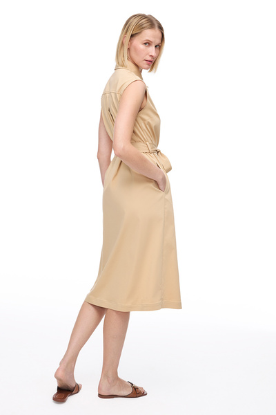 Perspective Light Buff Ronse Comfortable Fit Midi Length Dress