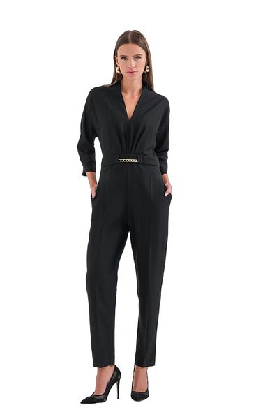 EXPLOSION Salopetă midi pentru femei, minimalistă, cu decolteu în V, cu mâneci 3/4 - elegantă și modernă