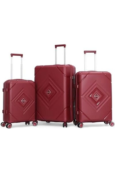 SONADA 3-Piece Luggage Set (Burgundy, Sizes L28-M24-S20), Polycarbonate (PC)