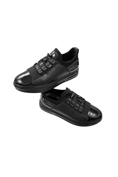 SULA ERKEK LASTİK BAĞCIKLI DERİ SİYAH-RUGAN POLİ TABAN