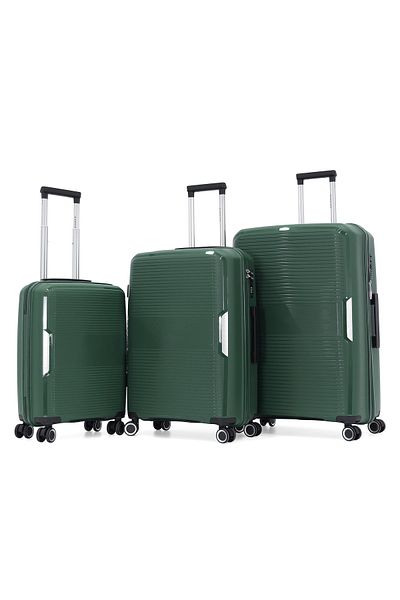 Giordano Unisex 3 Piece Hard Trolley Bag Set L 28-M 24-S 20 (3 Piece Set, Green)