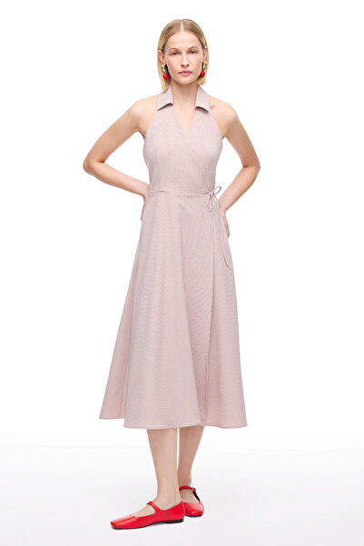 Perspective Pink Violet Regular Fit Plaid Midi Dress