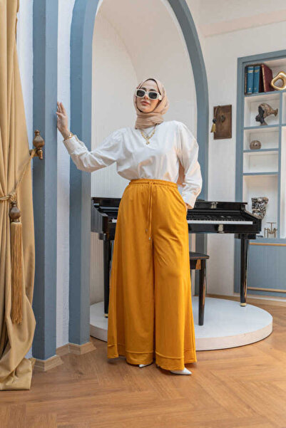 Neways 1138-Ancelina Lastikli Pantolon Hardal