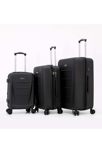 Titan مجموعة حقائب سفر صلبة بعجلات، 3 قطع، لون أسود (S-20"، M-24"، L-28")