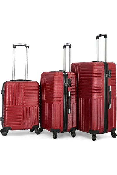 Giordano 3-Piece Luggage Set with Spinner Wheels, Red, Polycarbonate (PC)