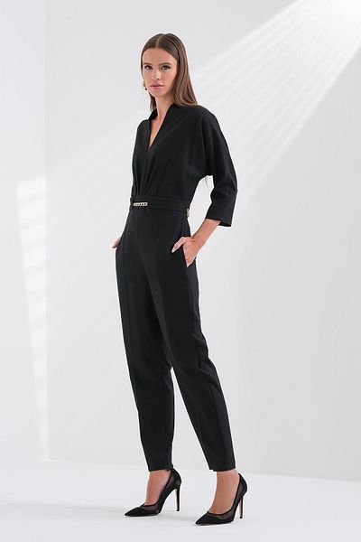 EXPLOSION Salopetă midi pentru femei, minimalistă, cu decolteu în V, cu mâneci 3/4 - elegantă și modernă