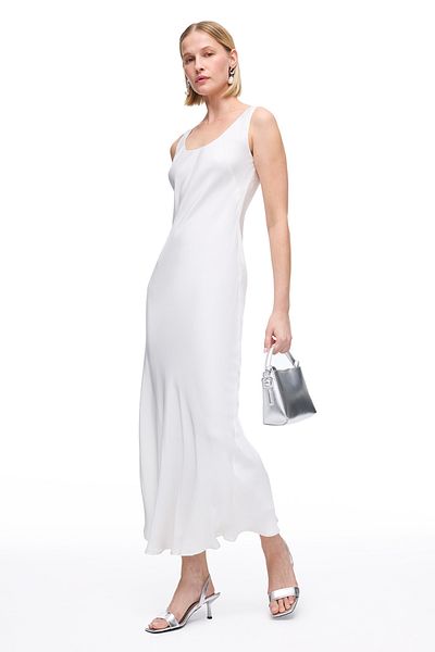 Perspective White Apatite Comfortable Fit Long Length Dress