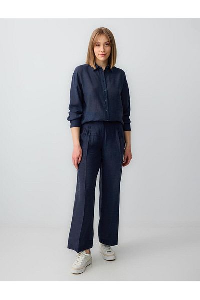 Jimmy Key Navy Blue Relaxed Cut Long Sleeve Linen Shirt