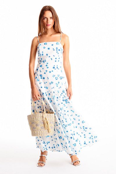 Perspective Ecru Brazs Regular Fit Floral Midi Dress