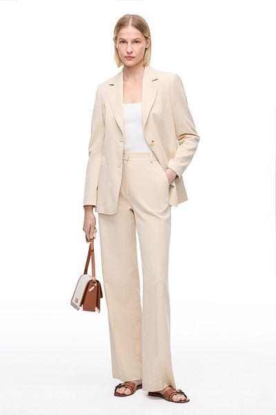 Perspective Beige Loresi Comfortable Fit High Waist Trousers
