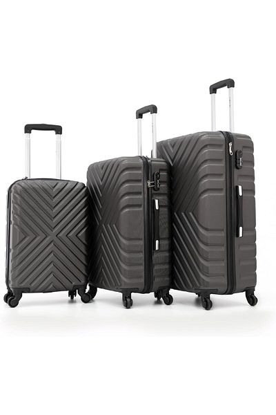 DILIXI Travel Luggage Set of 3 Pieces with 4 Wheels and Number Lock, Dark Grey
