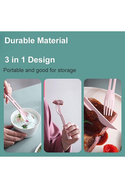 COOYA 4 Sets 3 in 1 Portable Utensils Set,Reusable,for Kids Adults Travel Picnic Camping,4 Colors